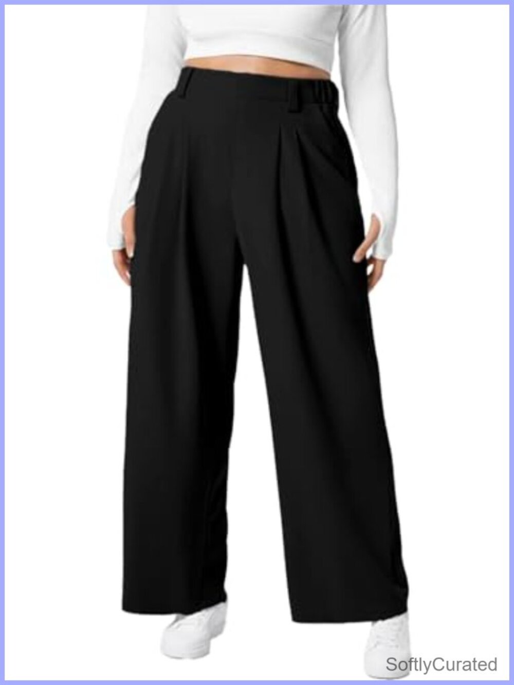Womens Plus Size Wide Leg Dress Pants Fleece Lined Waffle High Waist Business